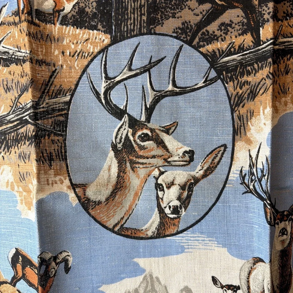 Vintage Linen Tea Towels Woodland Wildlife Animals Deer Elk Bison Cabin Decor 2